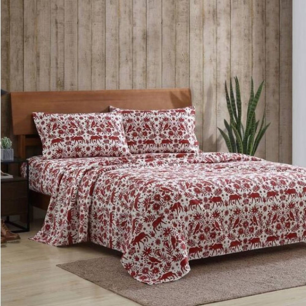 Eddie Bauer Arcadia 4-Piece Cotton Flannel Deep Pocket Full Sheet Set in Red,NEW